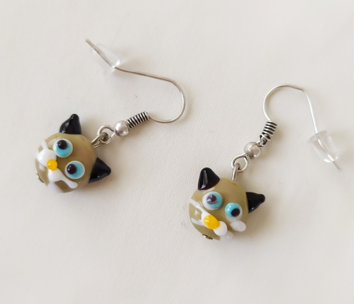 Handmade Glass Art Cat Jewellery Set - Brown - Zoom Image 2