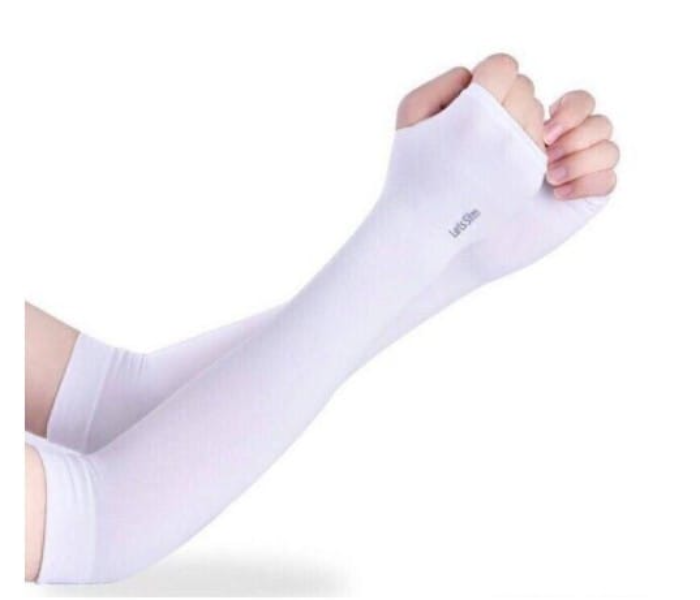 Arm Sleeves 1 Pair UV Protection Cooling Long Arm Cover Fast Dry For Cycling - White - Zoom Image