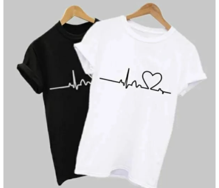 2 Piece New Summer Love Printed Medium Womens Short Sleeve Causal T-Shirts - Black and White - Zoom Image 1