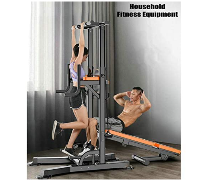 Workout Dip Station with Fitness Board 8 Grade Adjust Height Home All-in-One Pull Up Bar Station Sit-Ups Fitness Equipment for Strong Muscle - Zoom Image 3