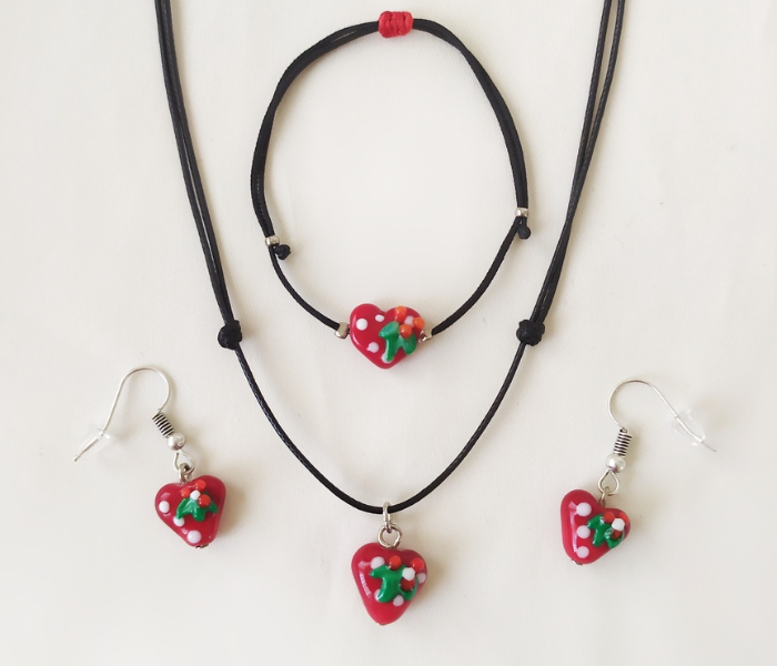 Handmade Glass Art Heart Jewellery Set - Red - Zoom Image 1