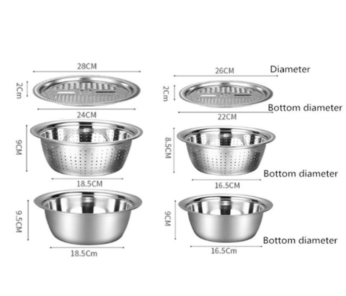 3 Pieces Stainless Steel Bowl with Lid - Stainless Steel - Zoom Image 2