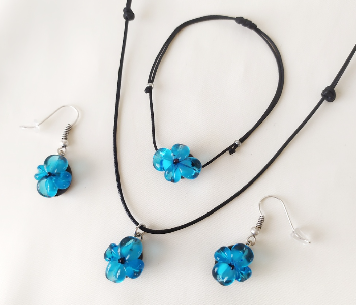 Handmade Glass Art Violet Jewellery Set - Blue and Black - Zoom Image 4