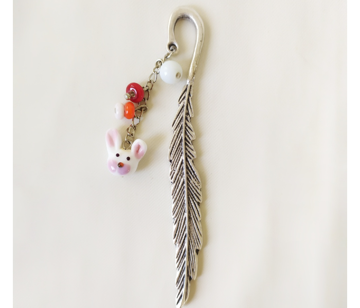 Handmade Glass Art Bookmark of Rabbit - Pink and White - Zoom Image 1