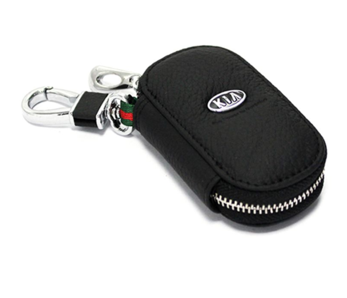 Fob Case Keychain with Carabiner Hook for KIA - Black and Silver - Zoom Image