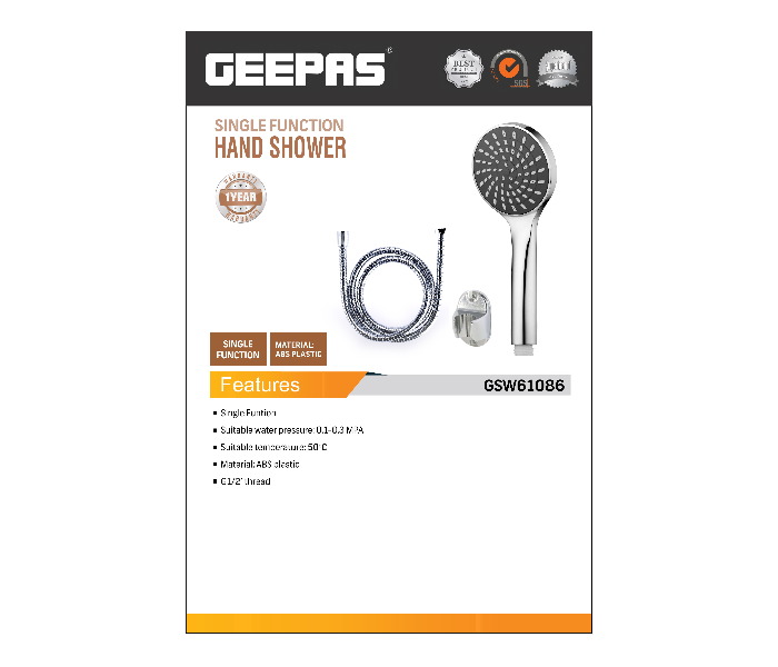 Geepas GSW61086 1.5 Meter Stainless Steel Hose Hand Shower - Silver - Zoom Image 3