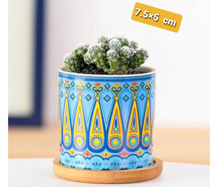 Serah Home Decors Ceramic 4Pcs Pots For Succulents and Cactus with Wooden Base Ceramic Pots Design 2 - Zoom Image 2