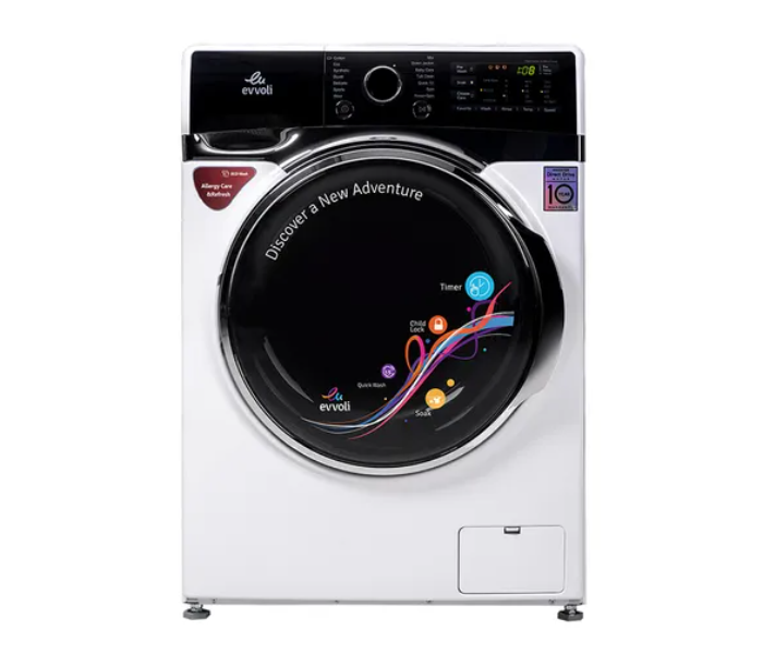 Evvoli EVWM-FDDH-914W 9 KG 1400 PRM Direct Drive Motor Washing Machine – White and Black - Zoom Image 1