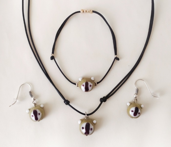 Handmade Glass Art Koala Jewellery Set - Grey and Black - Zoom Image 1