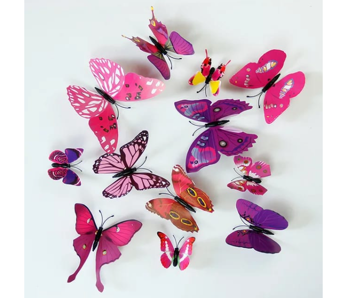 Serah Home Decors 12 Pieces PVC 3D Butter Fly Sticker - Pink - Zoom Image