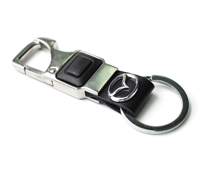 Brand Logo Keychain with Carabiner Hook for Mazda - Black and Silver - Zoom Image