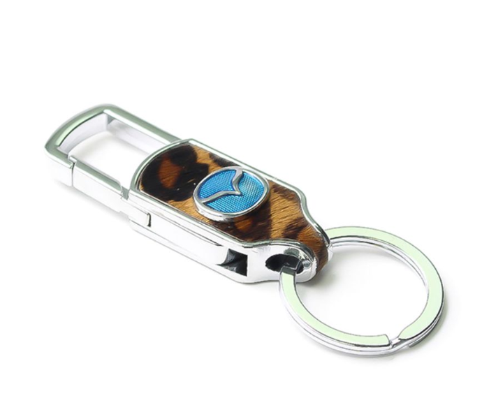 Designer Case Car Keychain with Carabiner Hook for Mazda - Brown and Silver - Zoom Image