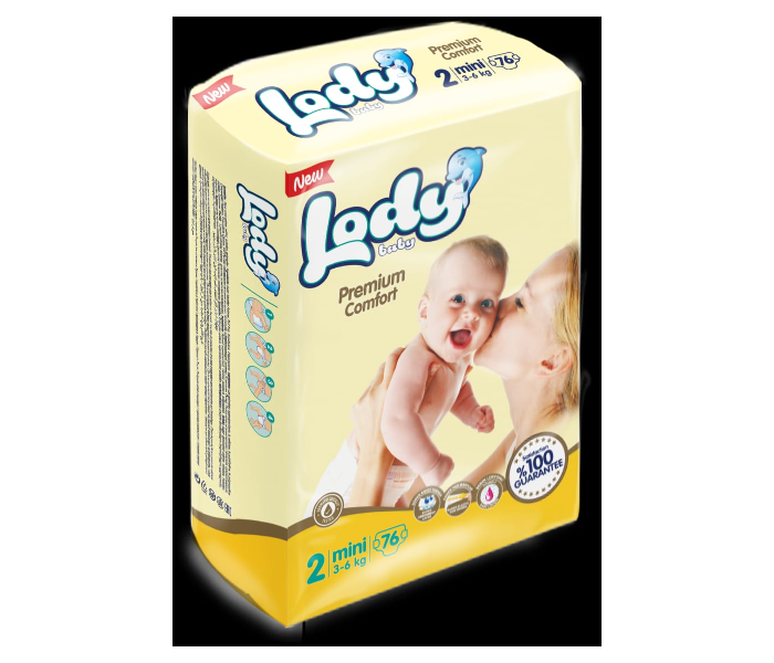 Lody Baby 76 Pieces Mini Size 2 Jumbo Pack Baby Diaper - Zoom Image