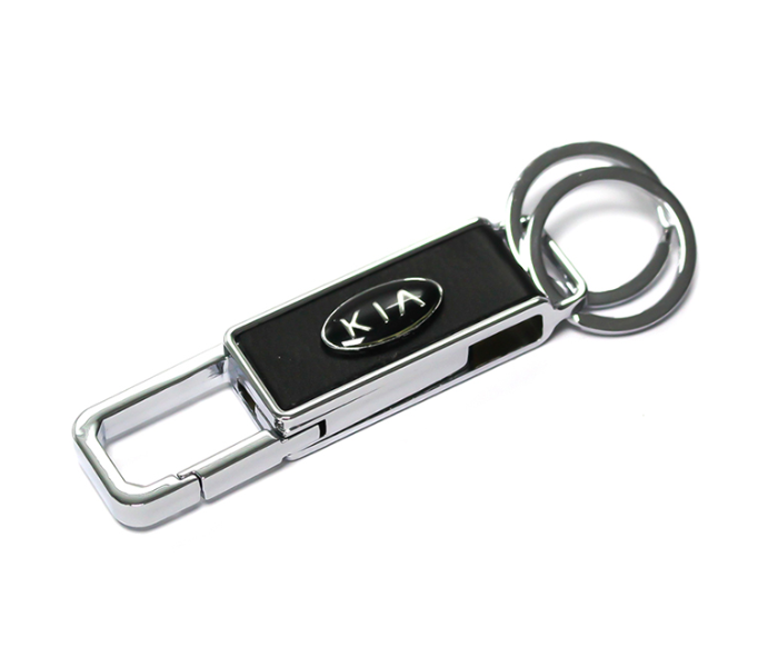 Car Keychain with Carabiner Hook for KIA - Black and Silver - Zoom Image