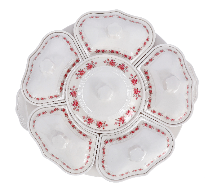 Royalford RF9994 14 Piece Rotating Serving Tray Garden – White and Red - Zoom Image 3