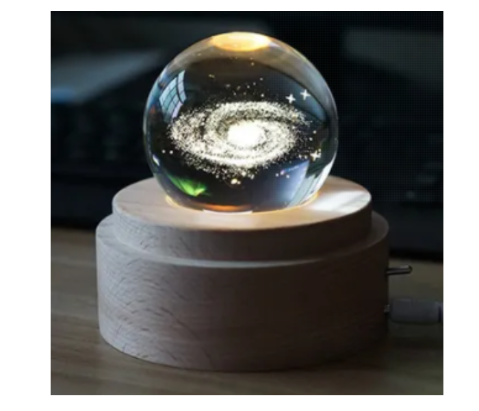 3D Engraving Crystal Ball Music Box - White  - Zoom Image