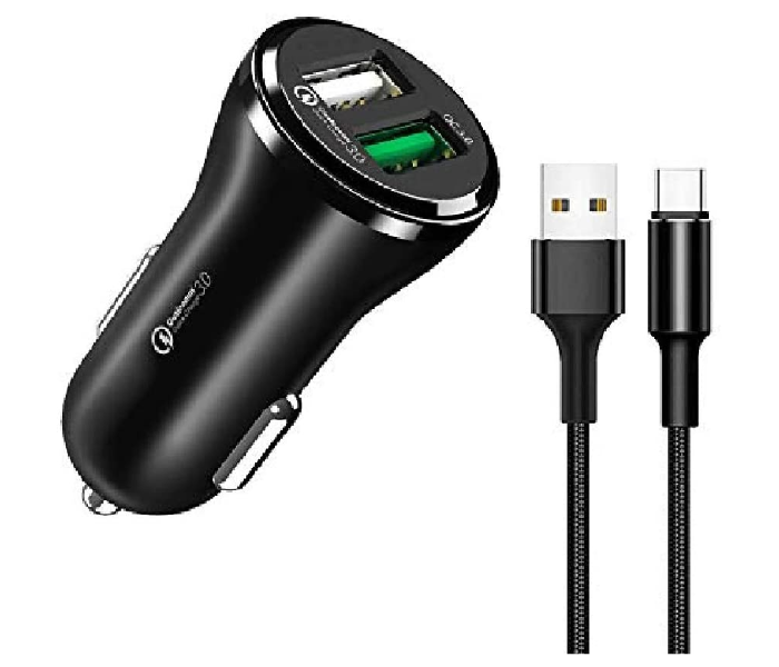 Trands TR-AD432 Car Charger with Type-C Cable - Black - Zoom Image 1