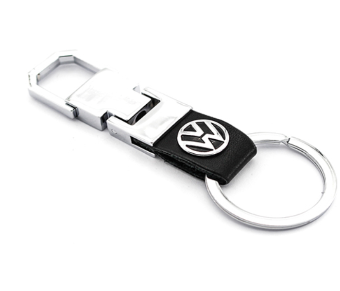 Steel Case Car Keychain with Carabiner Hook for Volkswagen - Black and Silver - Zoom Image