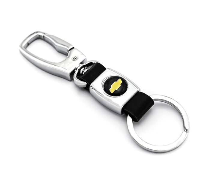 Logo Car Keychain with Carabiner Hook for Chevrolet - Black and Silver - Zoom Image