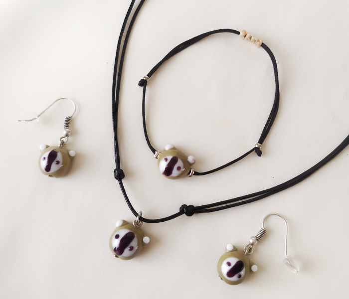 Handmade Glass Art Koala Jewellery Set - Grey and Black - Zoom Image 4