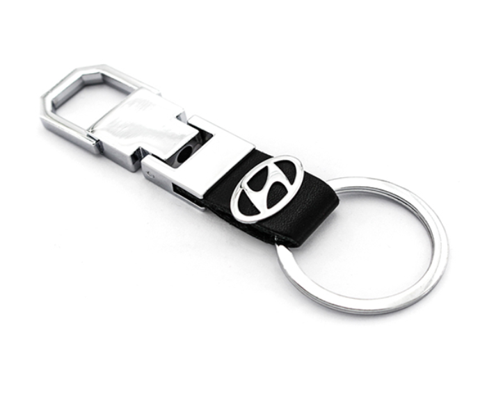 Steel Case Car Keychain with Carabiner Hook for Hyundai - Black and Silver - Zoom Image