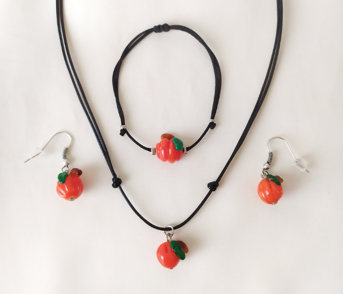 Handmade Glass Art Pumpkin Jewellery Set - Orange - Zoom Image 1