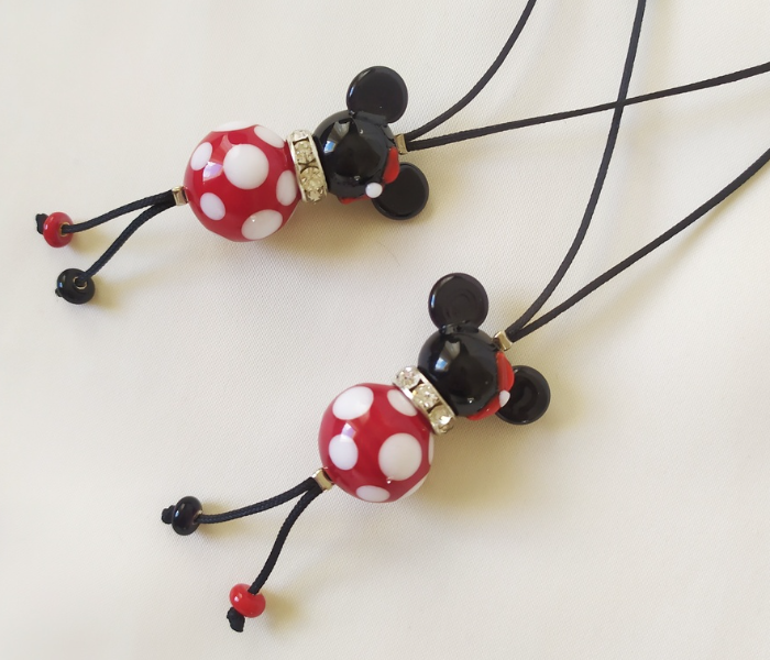 Handmade Glass Art Necklace of Minnie Jewellery Set - Red and Black - Zoom Image 2