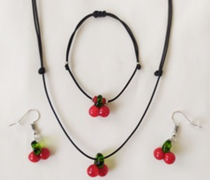 Handmade Glass Art Cherry Jewellery Set - Red and Black - Zoom Image 1