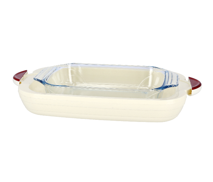 Royalford RF9998 3.5L Zenex Insulated Glass Oblong Hotpot – Beige and Brown - Zoom Image 3