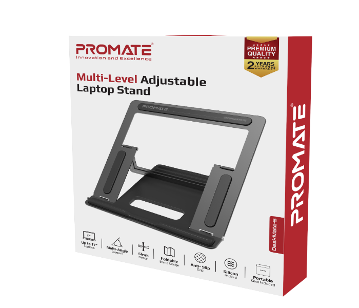 Promate DESKMATE-5 Aluminum Multi Level Notebook Stand with Anti Slip Pads - Grey - Zoom Image 4