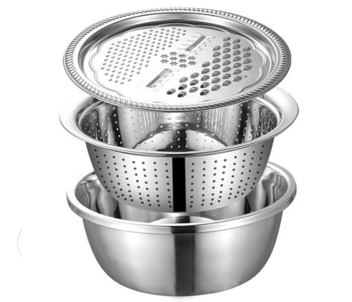 3 Pieces Stainless Steel Bowl with Lid - Stainless Steel - Zoom Image 1