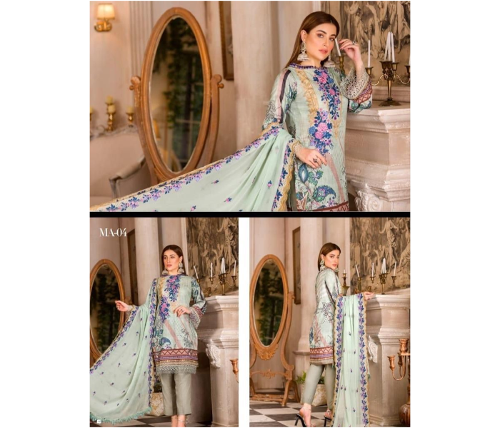 Trends Boutique MZ202 Premium Digital Print Embroidered Lawn Salwar Material with Embroidered Chiffon Dupatta - Sky Blue - Zoom Image