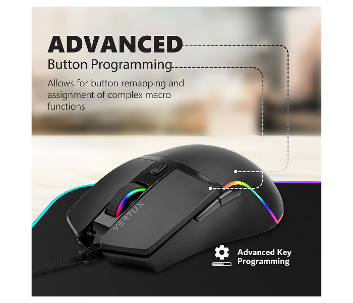 Vertux ARGON 6400DPI Ultra-Responsive 6 Button Programmable RGB Gaming Mouse - Black - Zoom Image 4