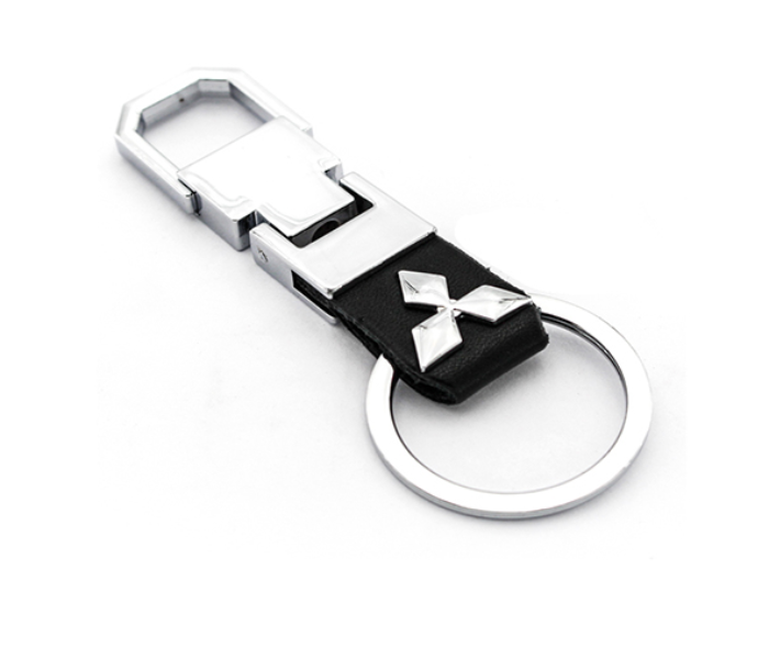 Steel Case Car Keychain with Carabiner Hook for Mitsubishi - Black and Silver - Zoom Image