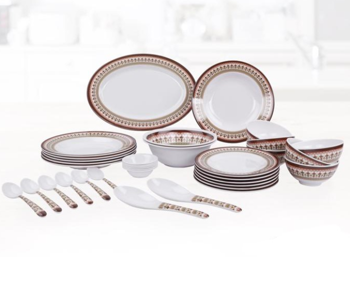 Delcasa DC1890 35 Piece Melamineware Dinner Set - White and Brown - Zoom Image