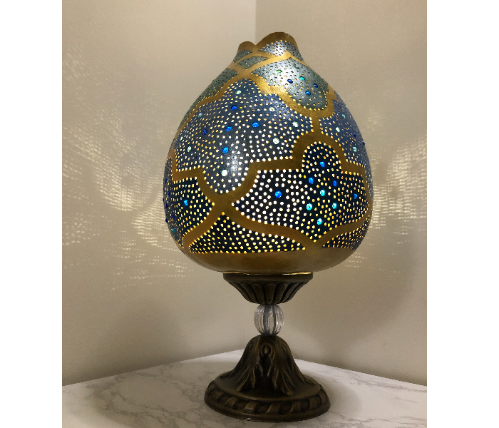 Handmade Turquise Gourd Art Night Lamp with Special Stand - Multicolor - Zoom Image 3