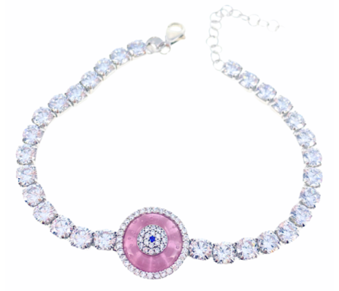 Aden Lily WB-01 Pink Evil Eye Sterling Silver Bracelet - Zoom Image