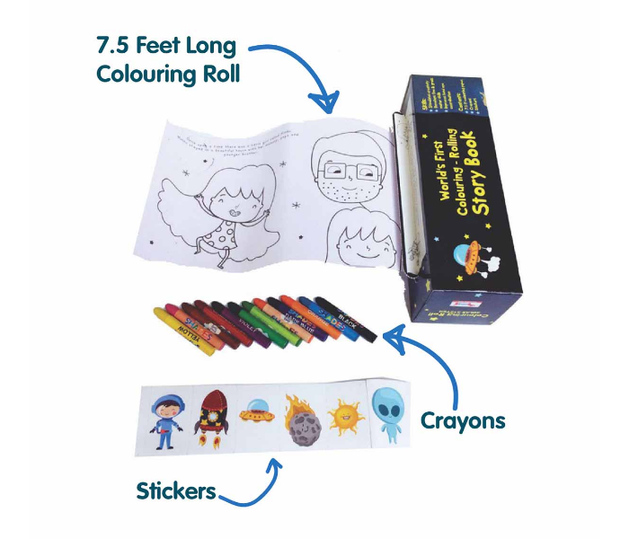 CocoMoco Kids Solar System Colouring Roll Story Book with Crayons - Zoom Image 3