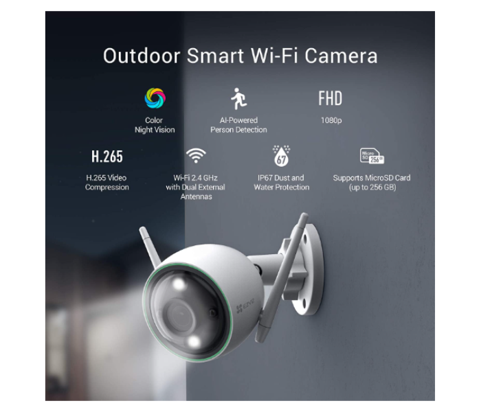 EZVIZ CS-CV310-A0-1B2WFR Husky Air 6mm Lens 1080p Full HD Wall-Mounted Indoor & Outdoor Wi-Fi Camera - White - Zoom Image 2