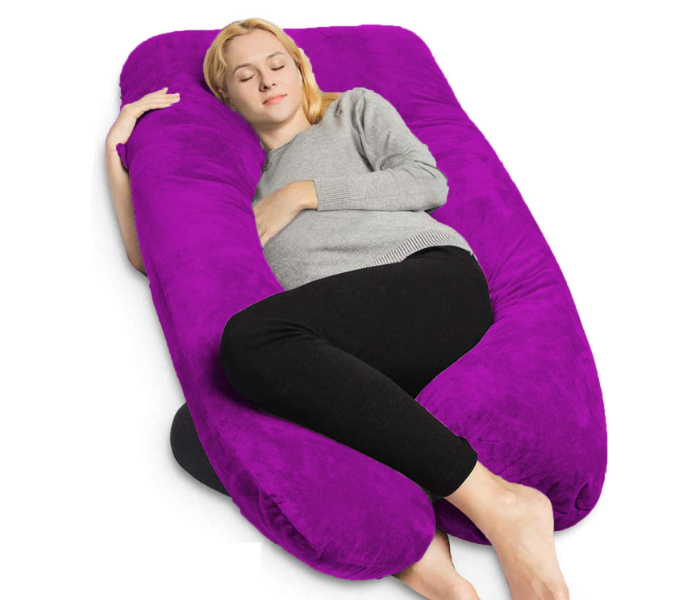 ShowTop U Shaped Bedding Maternity Pillow for Pregnant Women with Removable Jersey - Purple - Zoom Image