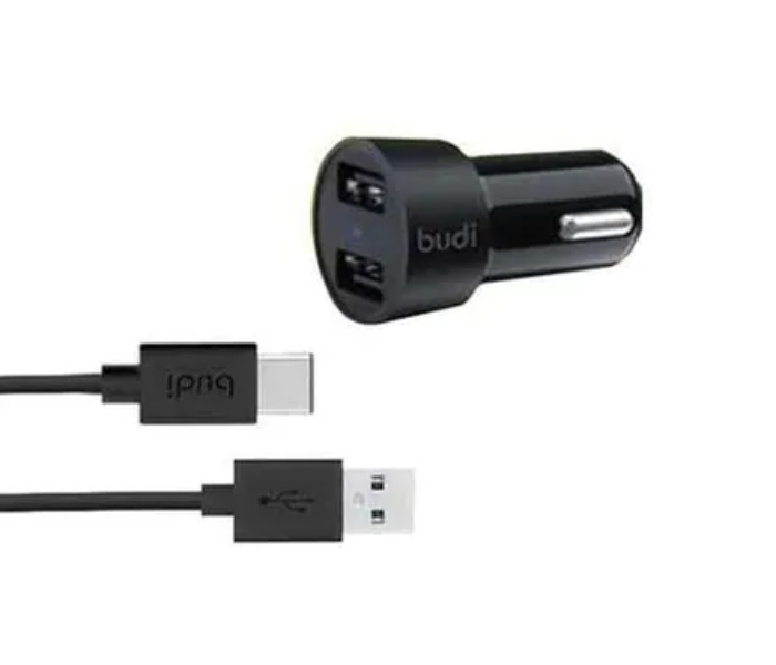 Budi 622T 4.8A Car Charger with Type-C - Black - Zoom Image