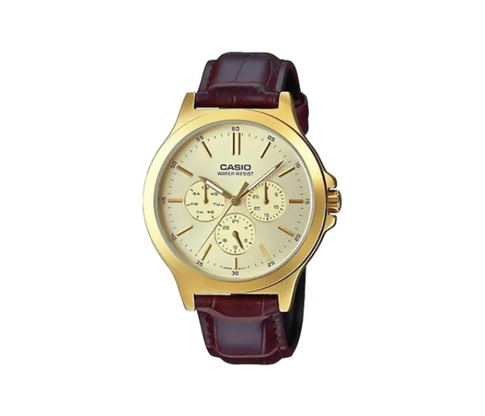 Casio MTP-V300GL-9AUDF Water Resistant Analog Watch for Men - Brown and Gold - Zoom Image 1