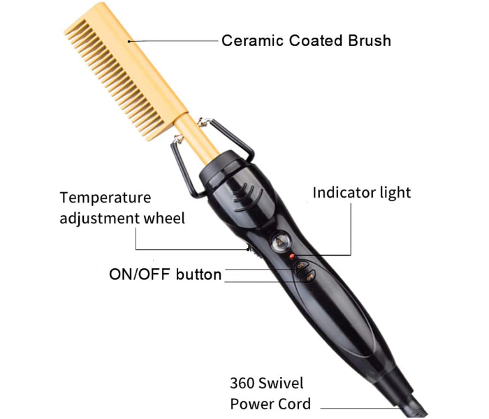 Hot Comb Hair Straightener - Electric Hot Comb Electric Straightening Comb Hair Comb, 450ºF High Heat Ceramic Press Comb Multifunctional Copper Hair Straightener Brush, Straightening Comb - Zoom Image 6