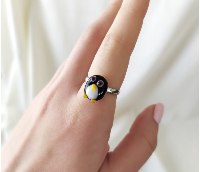 Turkish Artisan DTGART040 Glass Art Ring of Penguin - Zoom Image 1