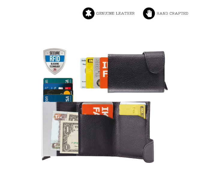 Generic 100G-2 Genuine Leather Wallet and an RFID Cardholder - Black - Zoom Image