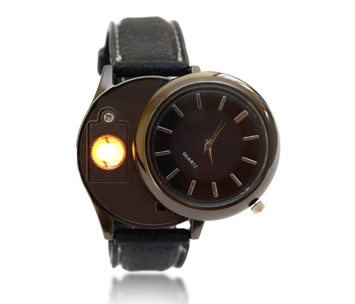 Jongo Cigarette Lighter Watch USB Electronic Rechargeable with Rubber Strap-Black - Zoom Image 1