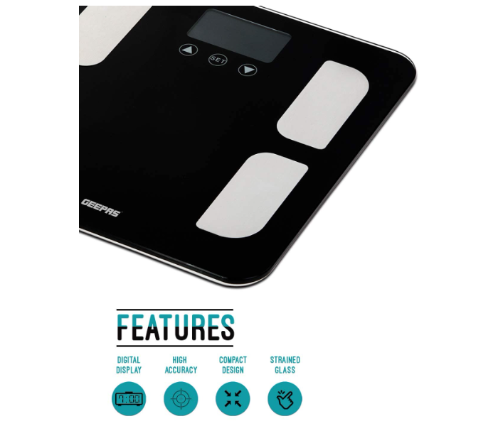 Geepas GBS46505 UK Digit Body Fat Scale - Black - Zoom Image 3