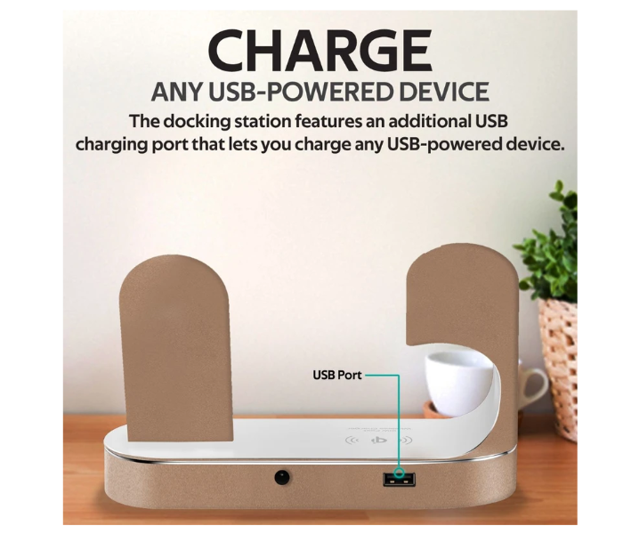 Promate POWERSTATE Apple MFI Charging Dock 18W Power Delivery 10W Wireless Charger for Smartphones and Airpods - Gold - Zoom Image 2