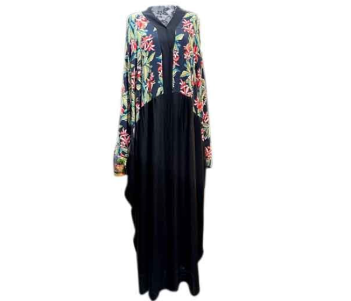 Casting Pearls 1001 Free Size Floral Farasha Abaya - Black - Zoom Image 2