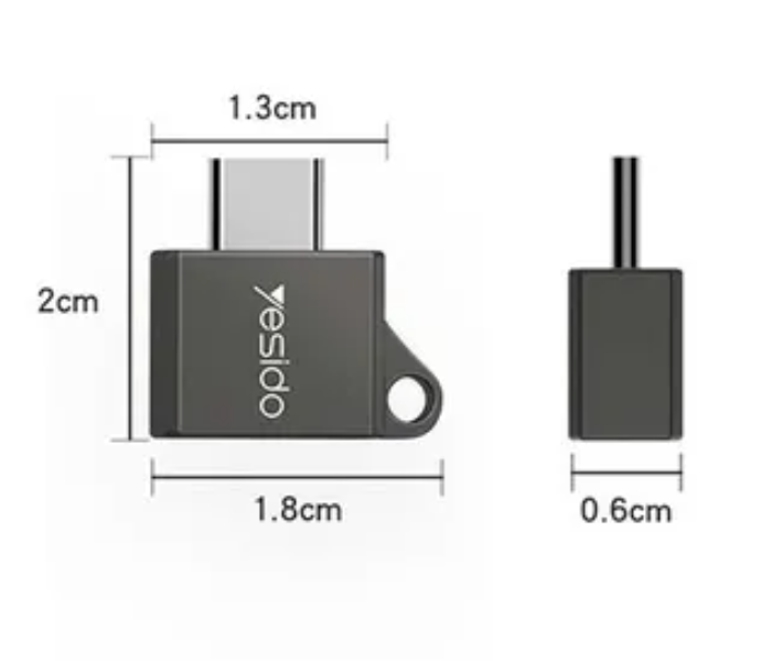 Yesido 2.5cm Type-C USB Fast OTG Adapter - Black - Zoom Image 2